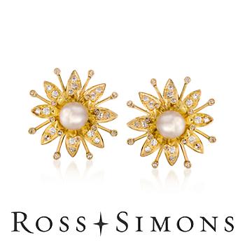 C. 1940 Vintage Cultured Pearl, 1.75ct t.w. Diamond Earrings In Gold vintage pearl jewelry