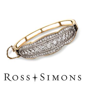 C. 1950 Vintage 4.50ct t.w. Scalloped Diamond Bangle Bracelet In Two-Tone . 6.5