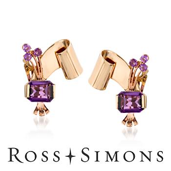 C. 1960 Vintage 6.60 ct. t.w. Amethyst Earrings In 14kt Yellow Gold Vintage Amethyst Earrings