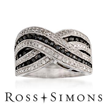 .50ct t.w. Black, White Diamond Crisscross Ring In Silver. Size 5