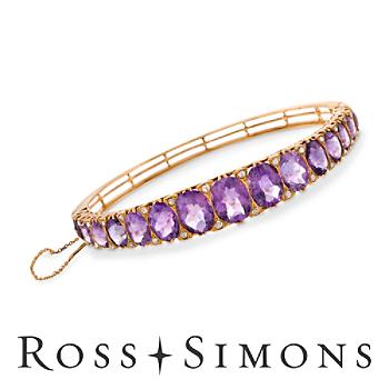 C. 1990 Vintage 20.50ct t.w. Amethyst, .40ct t.w. Diamond Bangle Bracelet. 6.5