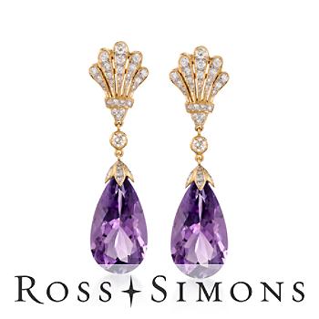 C. 2000. Vintage 24.00ct t.w. Amethyst, 1.40ct t.w. Diamond Drop Earrings Vintage Amethyst Earrings