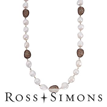 Baroque Pearl, 19.50ct t.w. Pave Champagne CZ Bead Necklace In Silver