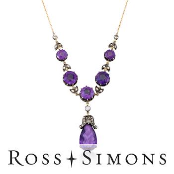 C. 1990 Vintage 12.45ct t.w. Amethyst, Diamond Necklace In Two-Tone. 16" vintage amethyst necklace