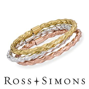 Italian Flex Twisted Bangle Bracelet Set With 14kt Gold