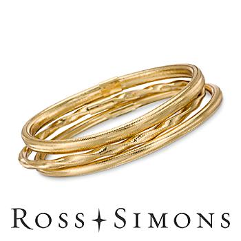 Italian Flex Bangle Bracelets Set With 14kt Yellow Gold. 7