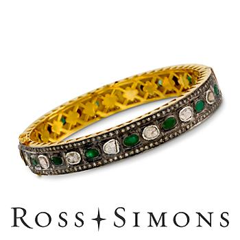 3.25ct. t.w. Emerald, 2.75ct. t.w. Diamond Bangle In 14k Yellow Gold