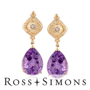 14.00 ct. t.w. Amethyst Earrings With Diamonds In 14kt Yellow Gold february birthstone earrings
