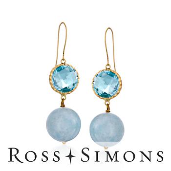8.10 ct. t.w. Blue Topaz and Milky Aquamarine Earrings In 14kt Yellow Gold"