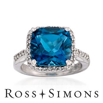 6.00 Carat London Blue Topaz Ring With Diamonds In 14kt White Gold