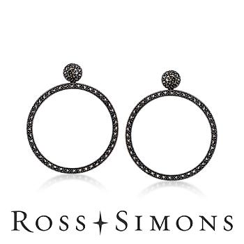 Marcasite Large Open Circle Post Drop Earrings in Sterling Silver"