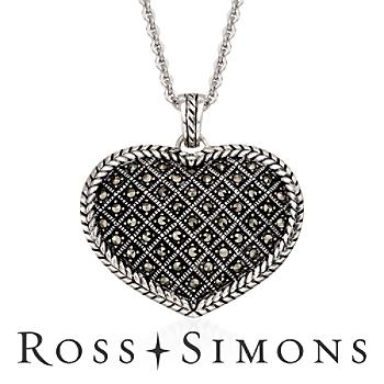Marcasite Puffed Heart Pendant Necklace In Sterling Silver. 18"
