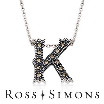Marcasite Initial Pendant Necklace In Sterling Silver. 16"