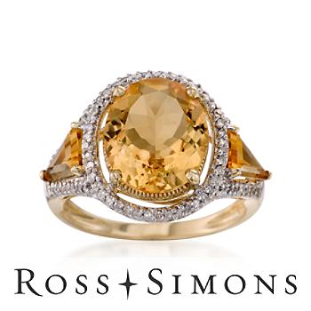 4.15ct t.w. Citrine, .25ct t.w. Diamond Ring In 14kt Yellow Gold