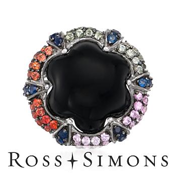 Black Onyx Ring, 1.50ct t.w. Multicolored Sapphires In Silver. Size 6