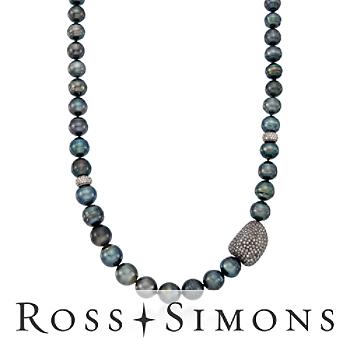8-10mm Black Tahitian Pearl, 3.30ct t.w. Diamond Bead Necklace. 20