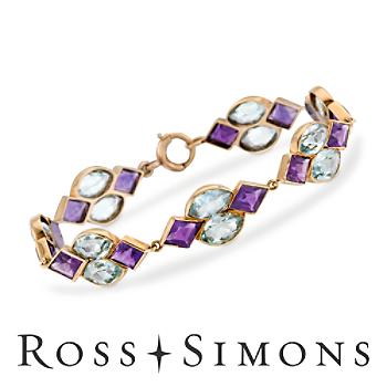 C. 1980 Vintage 6.50ct t.w. Amethyst, 10.50ct t.w. Aquamarine Bracelet. 7.5" march birthstone jewelry