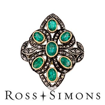 3.45ct t.w. Emerald, 1.20ct t.w. Natural Diamond Ring In Gold, Silver
