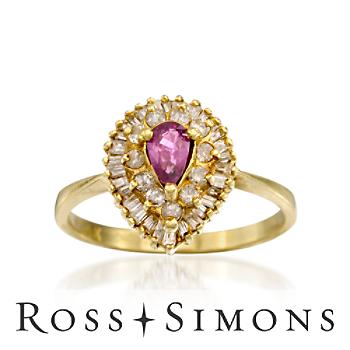 C.1990 Vintage .30ct Ruby, .50ct t.w. Diamond Ring In Gold. Size 5