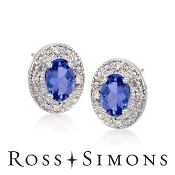 1.00 ct. t.w. Tanzanite Stud Earrings With Diamonds In 14kt White Gold tanzanite stud earrings