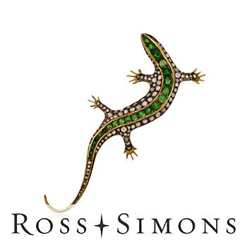 C. 2000 Vintage 3.00ct t.w. Tsavorite, 2.50ct t.w. Diamond Lizard Pin, Silver