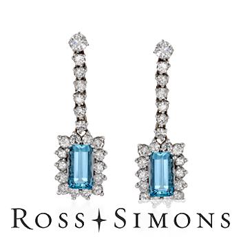 C. 1990 Vintage 4.80ct t.w. Aquamarine, 4.10ct t.w. Diamond Drop Earrings
