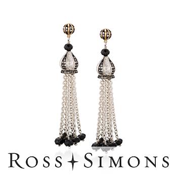 9.25ct t.w. Black Tourmaline, .70ct t.w. Diamond Tassel Earrings In Two-Tone