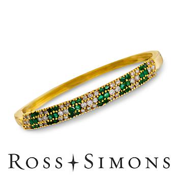 C. 1980 Vintage 1.75ct t.w. Emerald, 1.50ct t.w. Diamond Bangle Bracelet 6.5