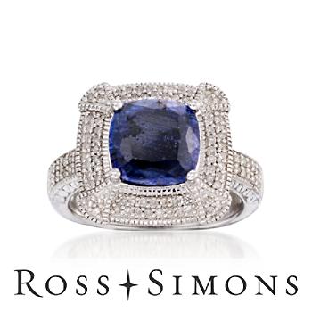 3.20ct Sapphire, .30ct t.w. Diamond Ring In Silver. Size 9