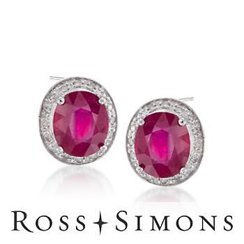 14.00ct t.w. African Ruby, .75ct t.w. Diamond Earrings In Gold