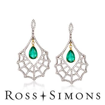 C. 1990 Vintage 3.00ct t.w. Diamond, 2.70ct t.w. Emerald Chandelier Earrings vintage emerald jewelry