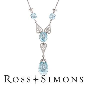 C. 1990 Vintage 38.00ct t.w. Aquamarine, 1.25ct t.w. Diamond Chandelier Drop Necklace 16" Vintage Aquamarine Necklace