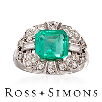 C. 1950 Vintage 2.35ct Emerald, .75ct t.w. Diamond Cocktail Ring. Size 6.25 vintage emerald jewelry