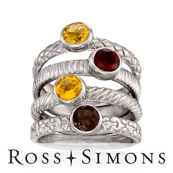 Set of Four 1.60 ct. t.w. Multi-Gem Rings In Sterling Silver
