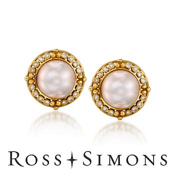 C. 1980 Vintage 16mm Mabe Pearl, 1.00ct t.w. Diamond Earrings In Gold