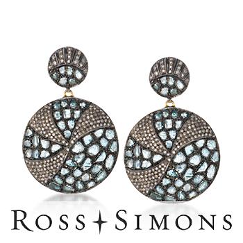 6.95 ct. t.w. Blue and Natural Diamond Drop Earrings In Two-Tone"