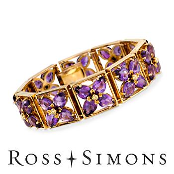C. 1970 Vintage 37.00ct t.w. Amethyst Bracelet In Gold. 6.75" february birthstone bracelets