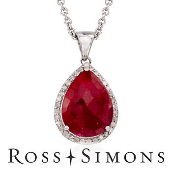 10.00ct Ruby, .30ct t.w. Diamond Pendant Necklace In Silver. 18