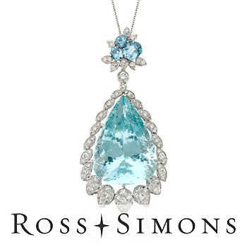 C.1990 Vintage 77.65ct t.w. Aquamarine, 3.60ct t.w. Diamond Pendant Necklace. 16"