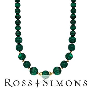 Graduated Malachite Necklace In 14kt Yellow Gold . 16