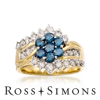 2.00 ct. t.w. Blue and White Diamond Ring In 14kt Yellow Gold