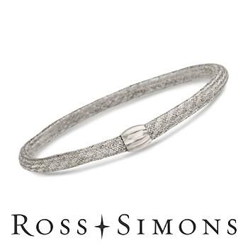 Italian 14kt White Gold Mesh Bangle Bracelet