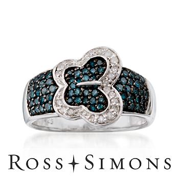 .45ct t.w. Blue, White Diamond Butterfly Buckle Ring In Silver