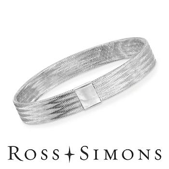 Italian 14kt White Gold Mesh Bangle Bracelet. 8