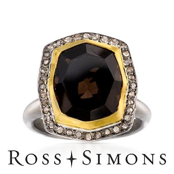 .70 Carat Smoky Quartz Ring With Diamonds In Vermeil