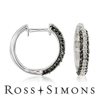 .45 ct. t.w. Black and White Diamond Hoop Earrings In Sterling Silver