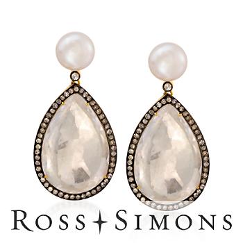 Rock Crystal, 10mm Cultured Pearl Drop Earrings, 1.15ct t.w. Diamonds In Two-Tone
