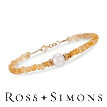Citrine Bead, 8.5-9mm Cultured Pearl Bracelet In Gold. 7.25"