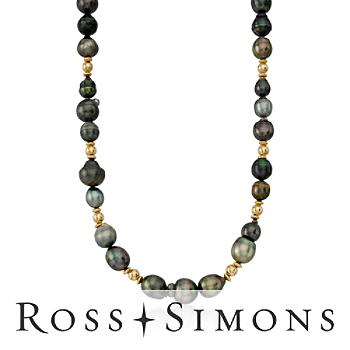 8-12mm Black Tahitian Pearl Necklace In 14kt Yellow Gold. 48