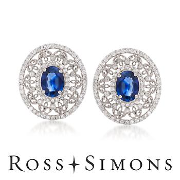 3.00ct t.w. Sapphire, 1.10ct t.w. Diamond Earrings In 14kt White Gold